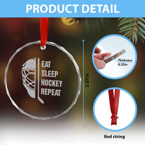 Ice Hockey Player Crystal Glass Ornament Funny Eat Sleep Hockey Repeat Sport Fan TS10 Print Your Wear