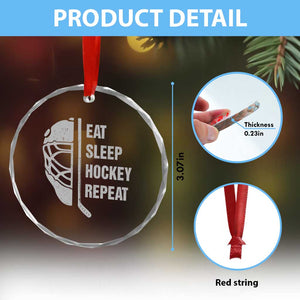 Ice Hockey Player Crystal Glass Ornament Funny Eat Sleep Hockey Repeat Sport Fan - Print Your Wear