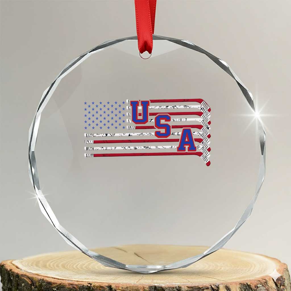 Ice Hockey Sticks American Flag Crystal Glass Ornament Patriotic Hockey Fan TS14 Transparent Glass 3'' Circle Print Your Wear
