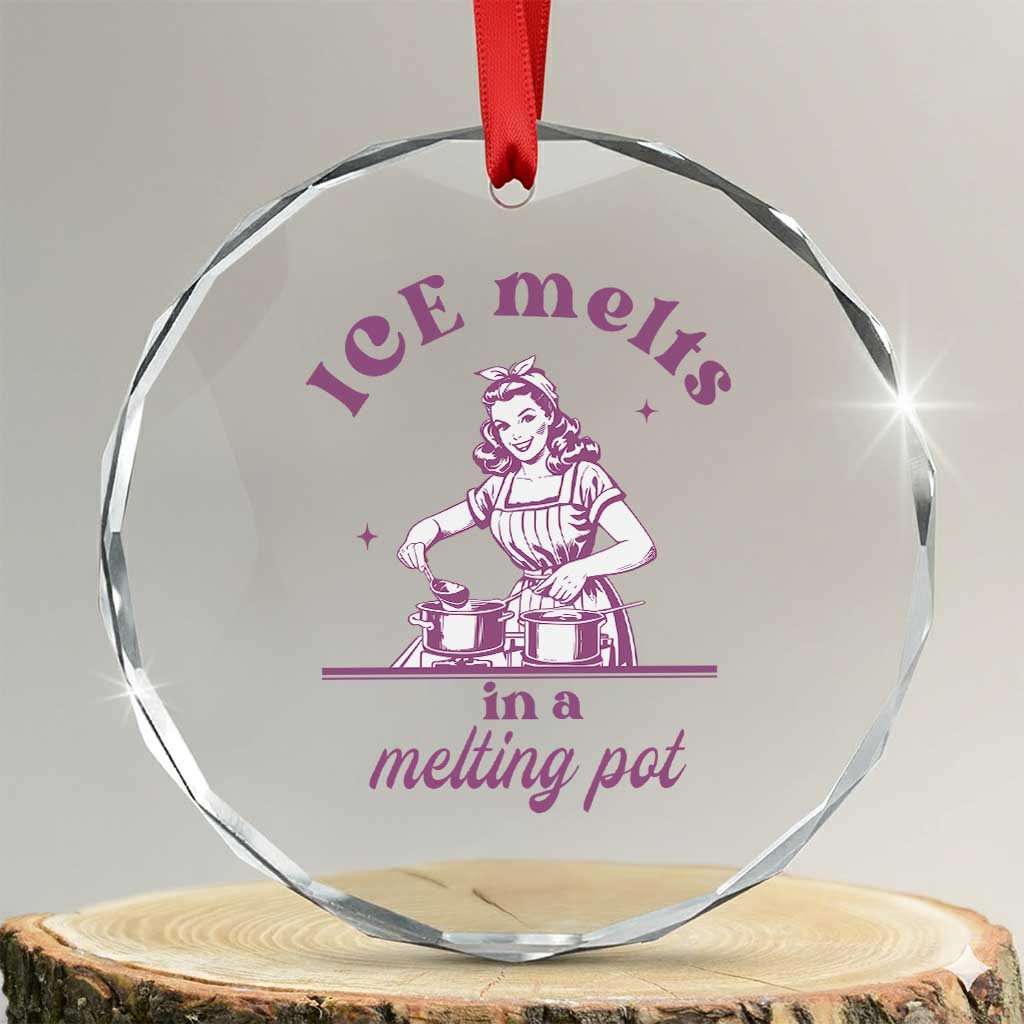 Ice Melts In A Melting Pot Crystal Glass Ornament Funny Cooking Woman Retro Feminist Political Statement TS02 Transparent Glass 3'' Circle Print Your Wear