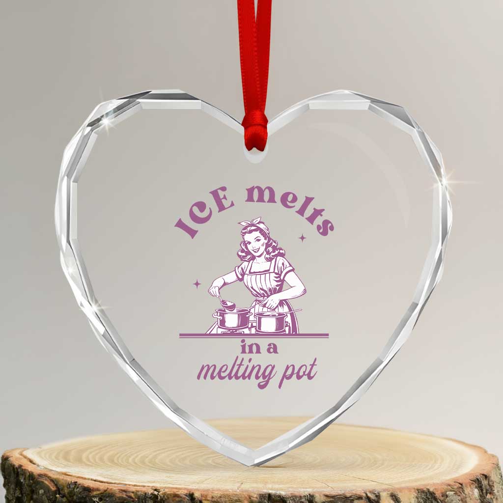 Ice Melts In A Melting Pot Heart Crystal Glass Ornament Funny Cooking Woman Retro Feminist Political Statement TS02 Transparent Glass 3'' Heart Print Your Wear