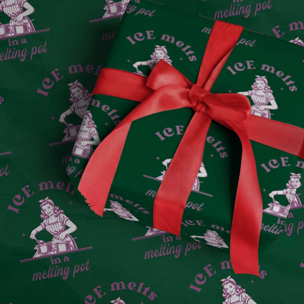 Ice Melts In A Melting Pot Wrapping Paper Roll Funny Cooking Woman Retro Feminist Political Statement TS02 Green Print Your Wear