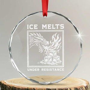 Ice Melts Under Resistance Crystal Glass Ornament Against Ice Protest Dragon Graphic with Fire TS02 Transparent Glass 3'' Circle Print Your Wear