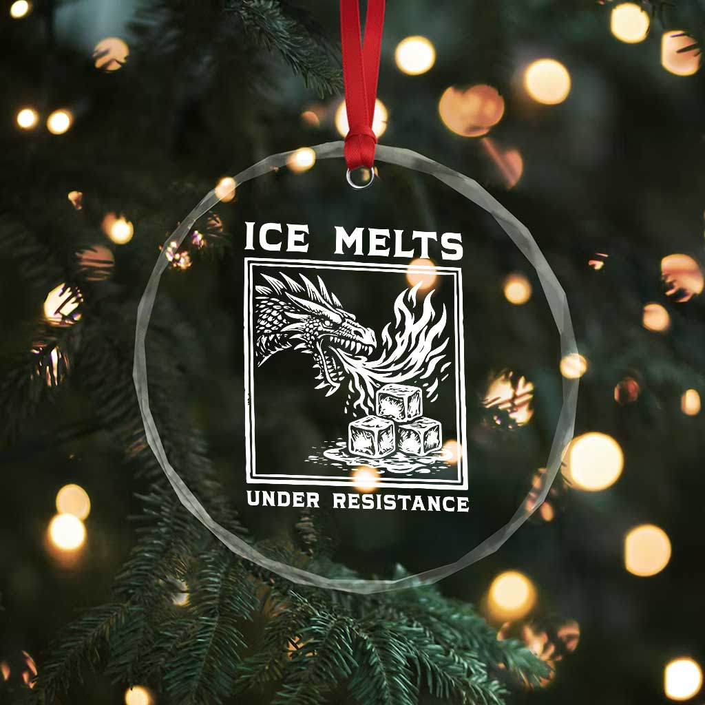 Ice Melts Under Resistance Crystal Glass Ornament Against Ice Protest Dragon Graphic with Fire TS02 Print Your Wear