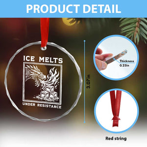 Ice Melts Under Resistance Crystal Glass Ornament Against Ice Protest Dragon Graphic with Fire TS02 Print Your Wear
