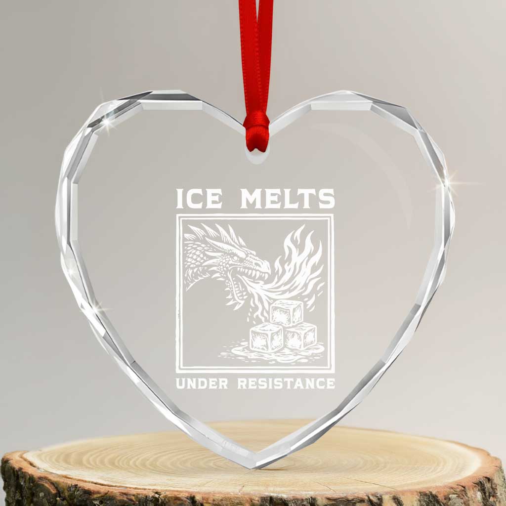 Ice Melts Under Resistance Heart Crystal Glass Ornament Against Ice Protest Dragon Graphic with Fire TS02 Transparent Glass 3'' Heart Print Your Wear