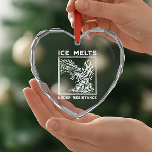 Ice Melts Under Resistance Heart Crystal Glass Ornament Against Ice Protest Dragon Graphic with Fire TS02 Print Your Wear