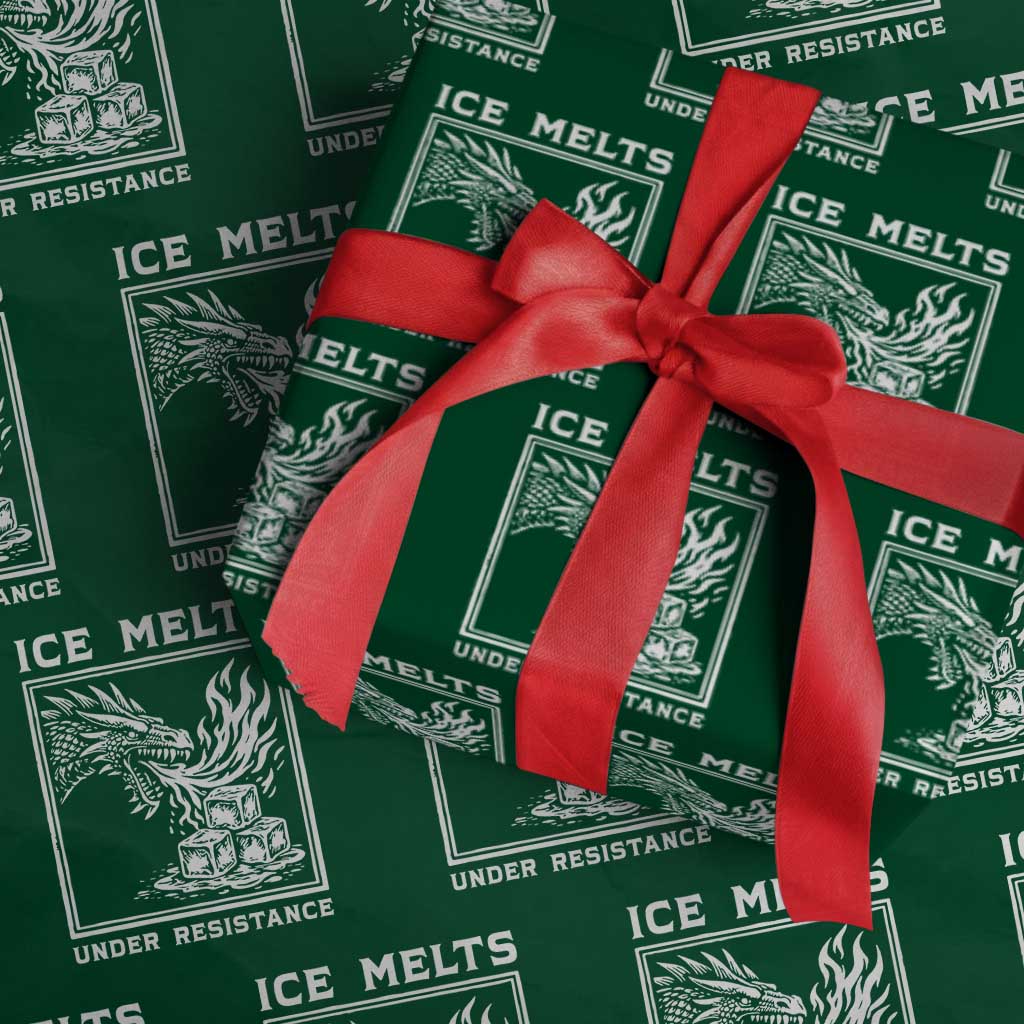 Ice Melts Under Resistance Wrapping Paper Roll Against Ice Protest Dragon Graphic with Fire TS02 Green Print Your Wear