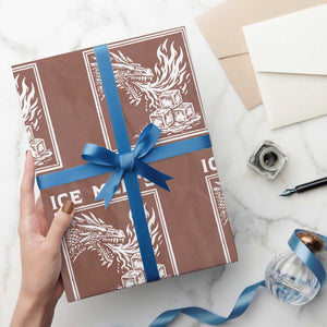 Ice Melts Under Resistance Wrapping Paper Roll Against Ice Protest Dragon Graphic with Fire TS02 Mocha Print Your Wear