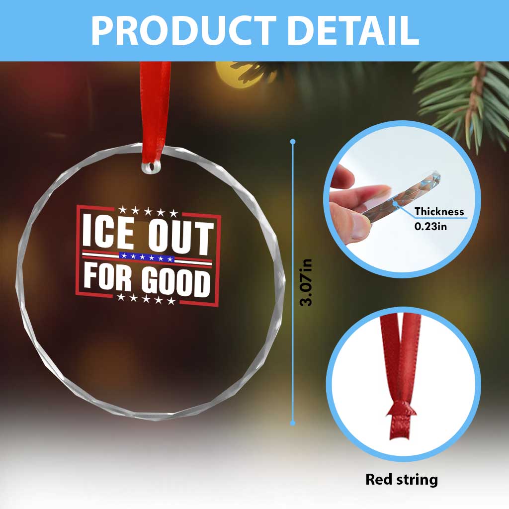 Ice Out For Good Patriotic Protest Crystal Glass Ornament Justice Resistance Red White and Blue TS02 Print Your Wear