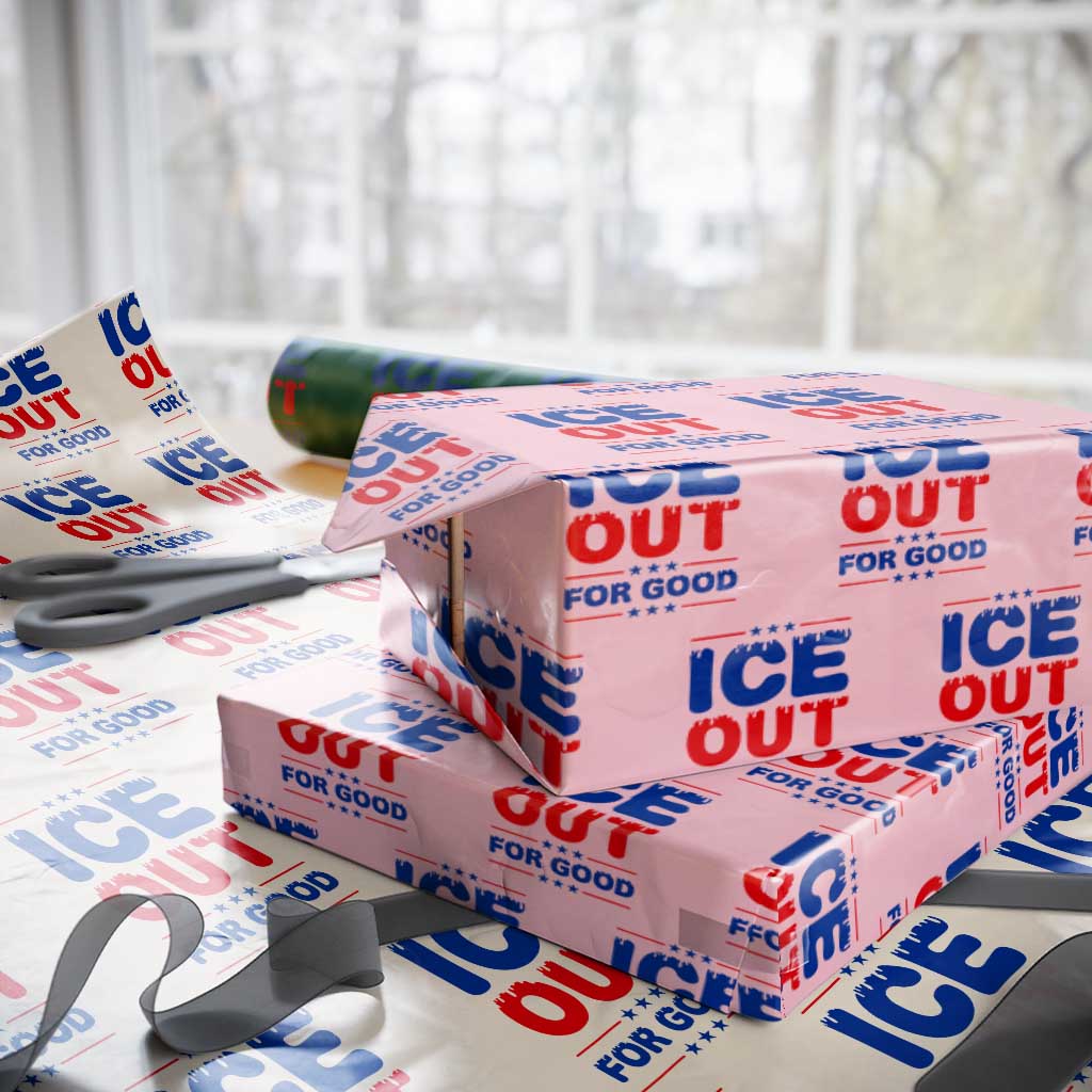 Ice Out For Good Protest Wrapping Paper Roll Justice Against Ice Political Resistance TS02 Light Pink Print Your Wear