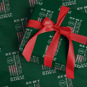 Ice Out No Human Is Illegal Wrapping Paper Roll Vintage Old 1776 US Flag TS10 Green Print Your Wear
