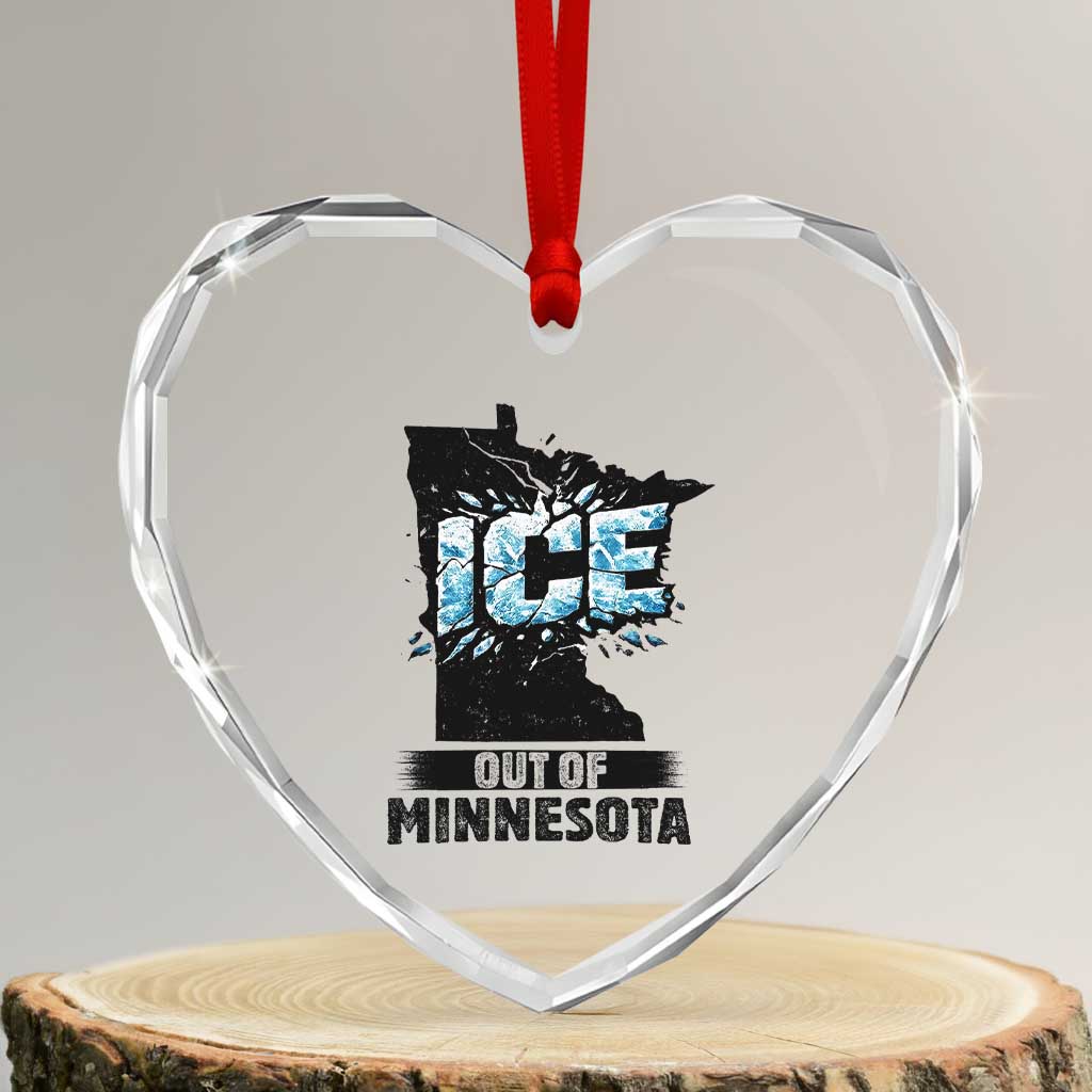 Ice Out of Minnesota Heart Crystal Glass Ornament MN State Map Abolish Ice Protest TS02 Transparent Glass 3'' Heart Print Your Wear