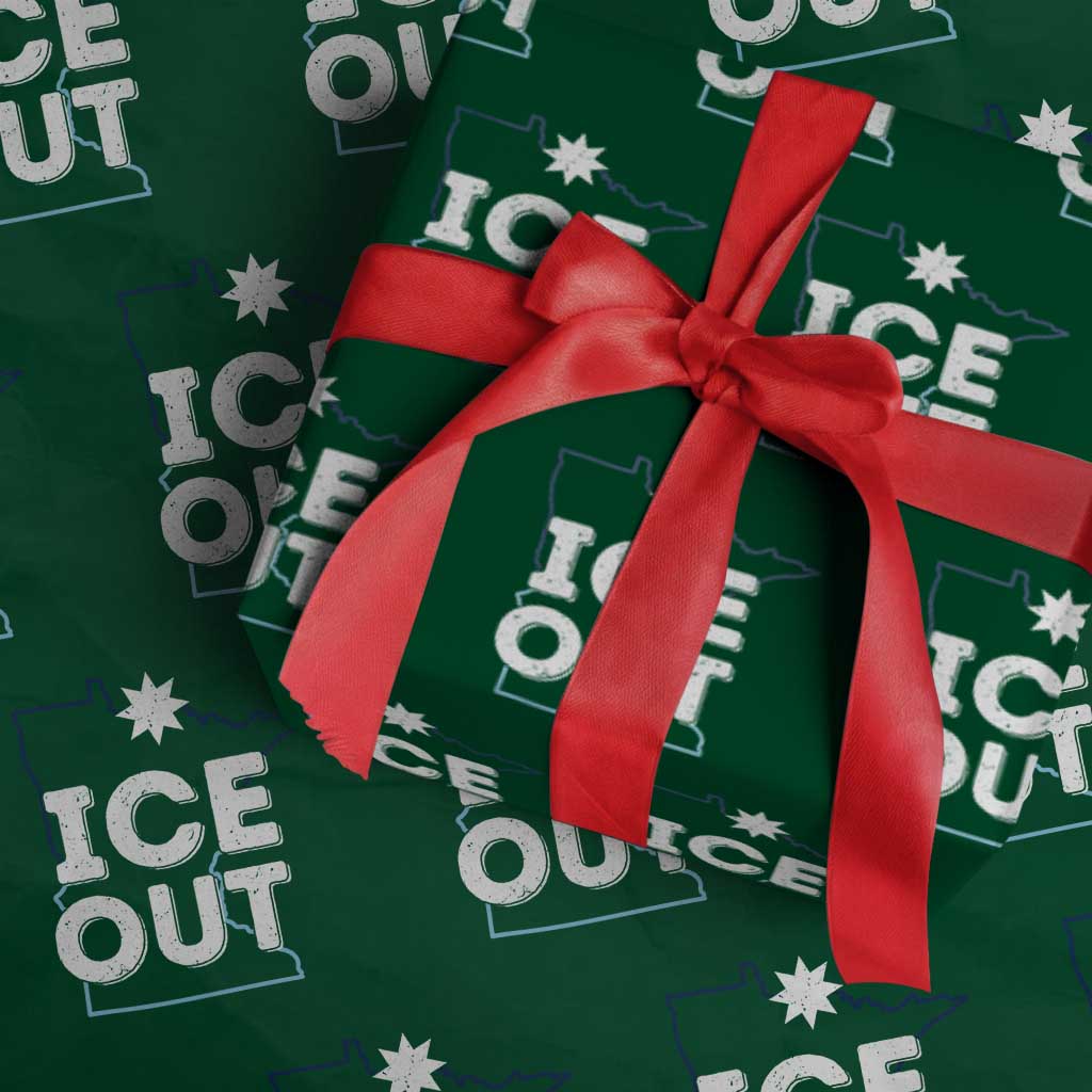 Ice Out Of Minnesota Wrapping Paper Roll MN Map Immigration Protest Community Resistance TS11 Green Print Your Wear
