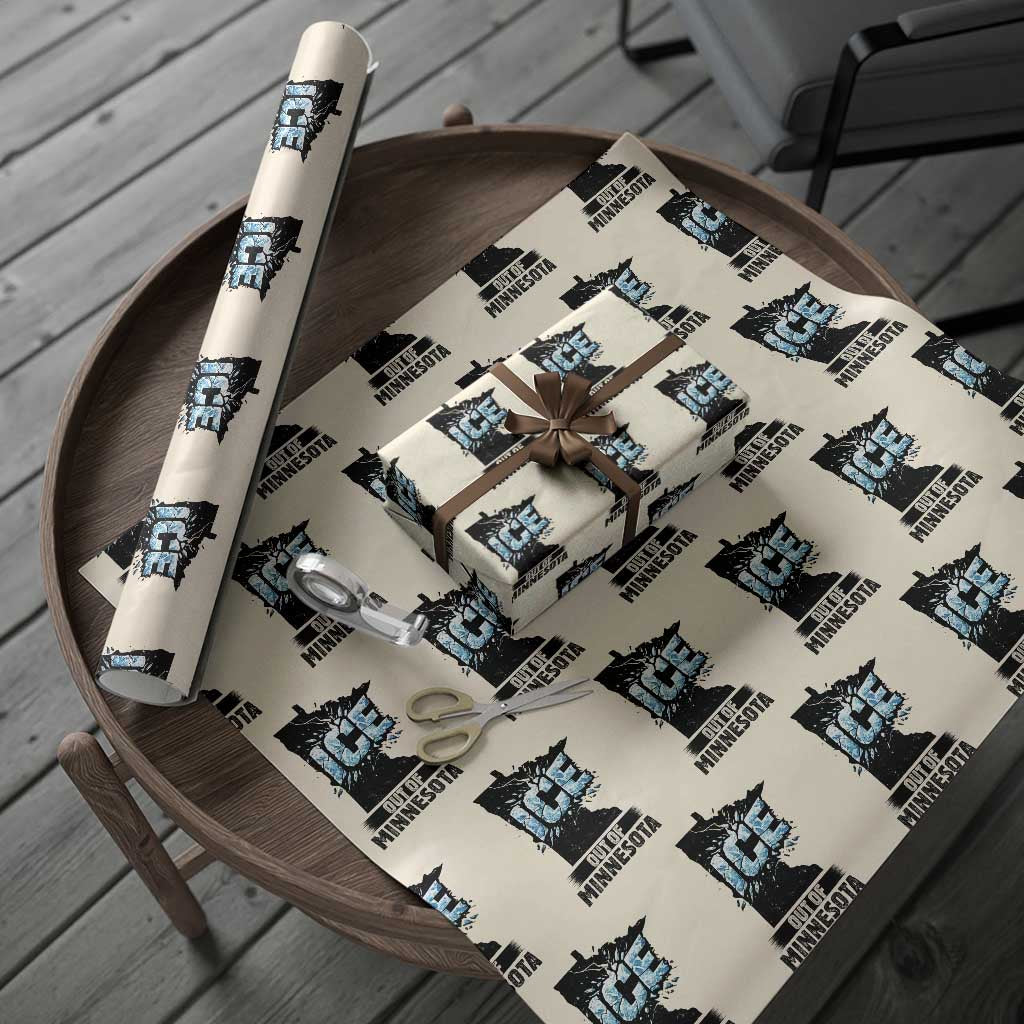 Ice Out of Minnesota Wrapping Paper Roll MN State Map Abolish Ice Protest TS02 Beige Print Your Wear
