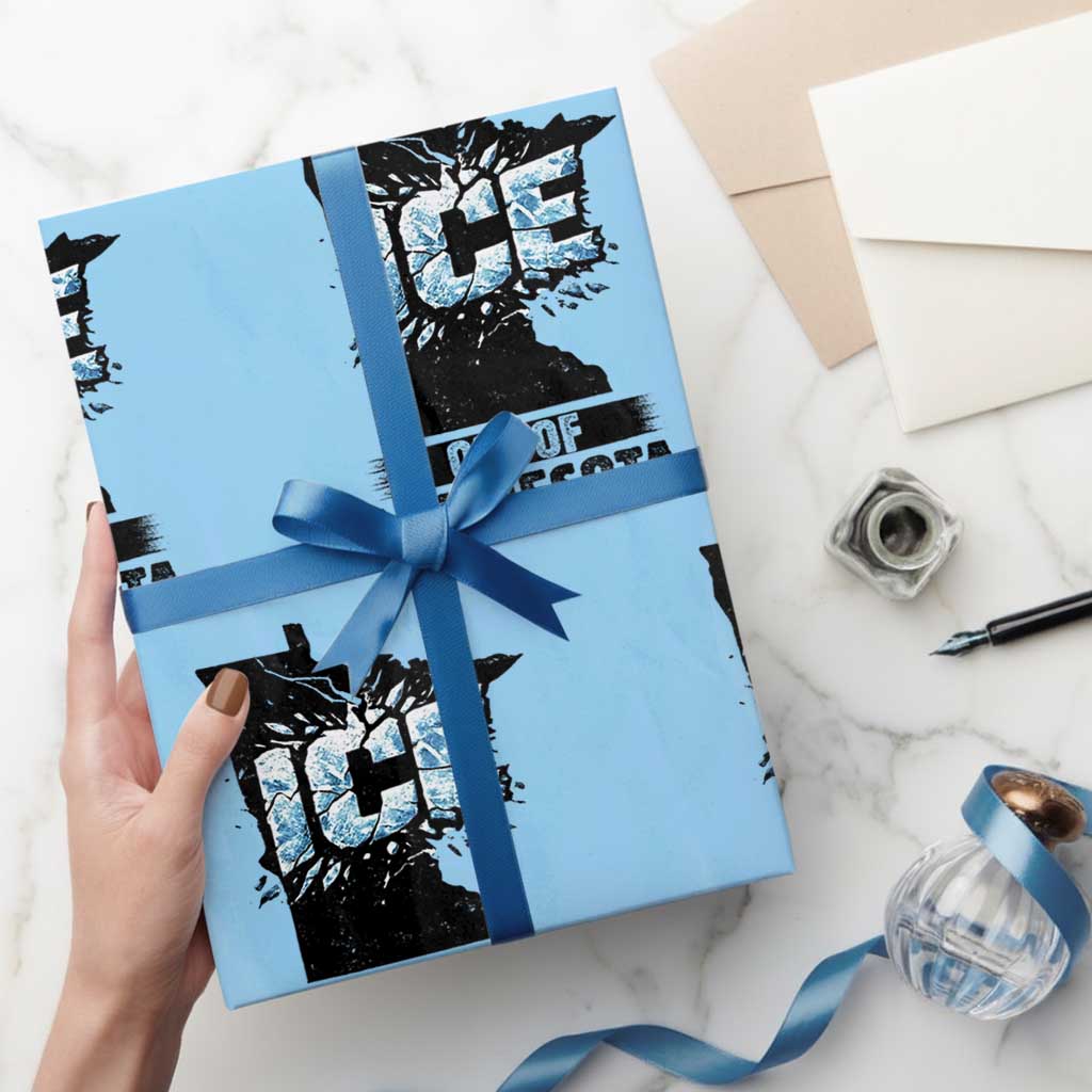 Ice Out of Minnesota Wrapping Paper Roll MN State Map Abolish Ice Protest TS02 Light Blue Print Your Wear