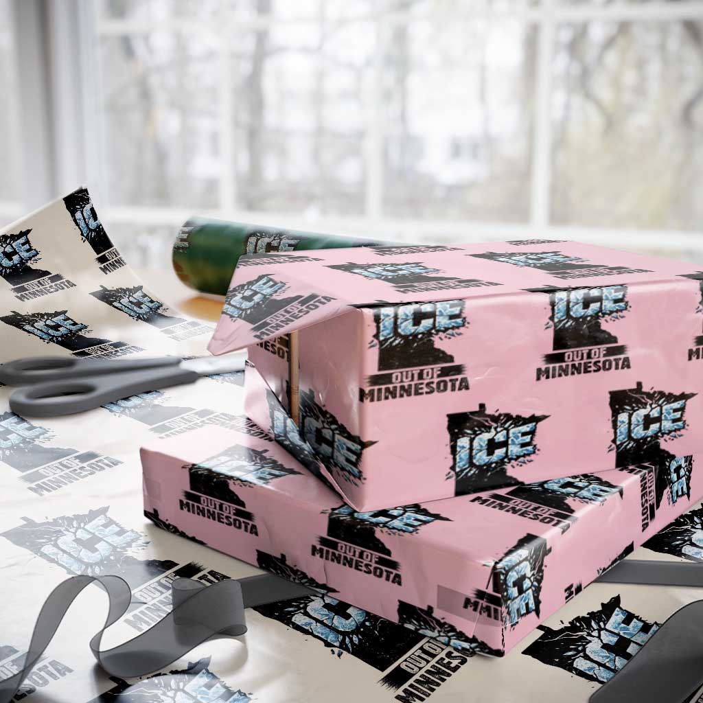 Ice Out of Minnesota Wrapping Paper Roll MN State Map Abolish Ice Protest TS02 Light Pink Print Your Wear