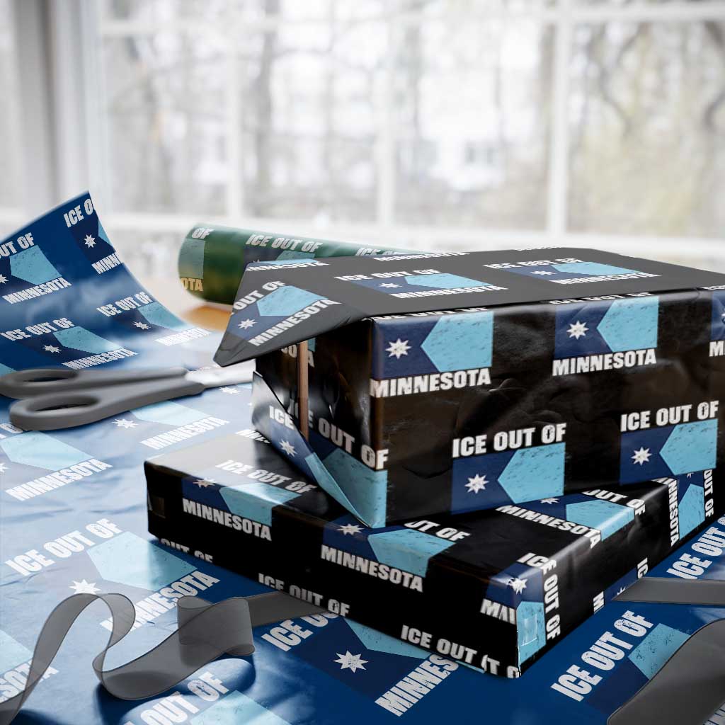 Ice Out Of Minnesota Wrapping Paper Roll State Flag Minneapolis Justice and Resistance TS02 Black Print Your Wear