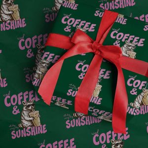 Iced Coffee and Sunshine Wrapping Paper Roll Funny Raccoon Summer Coffee Lover Gift TS14 Green Print Your Wear