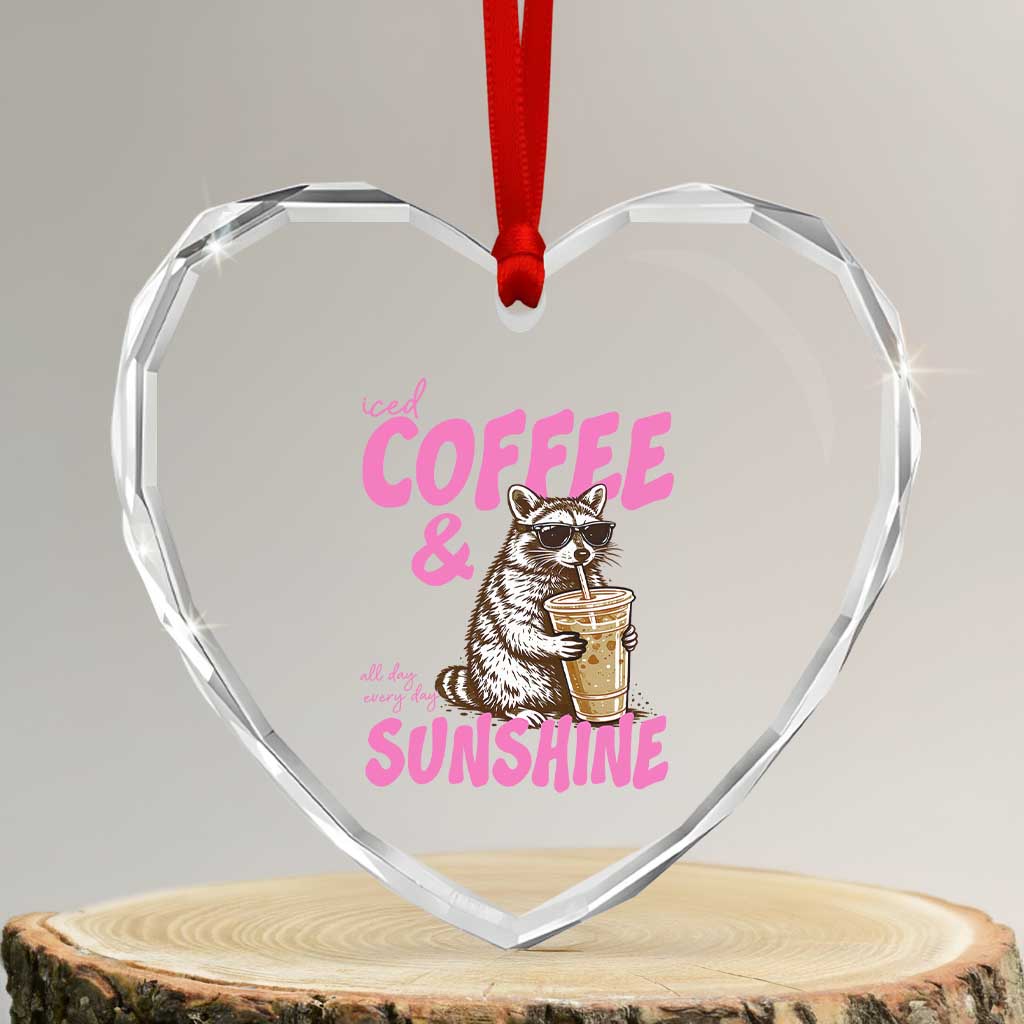 Iced Coffee and Sunshine Heart Crystal Glass Ornament Funny Raccoon Summer Coffee Lover Gift TS14 Transparent Glass 3'' Heart Print Your Wear