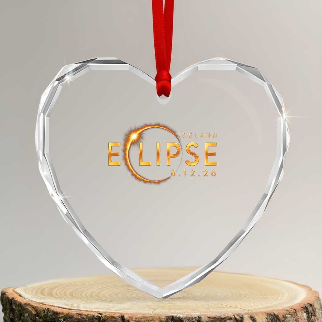 Iceland Eclipse 2026 Heart Crystal Glass Ornament August 12 26 Solar Eclipse Totality
