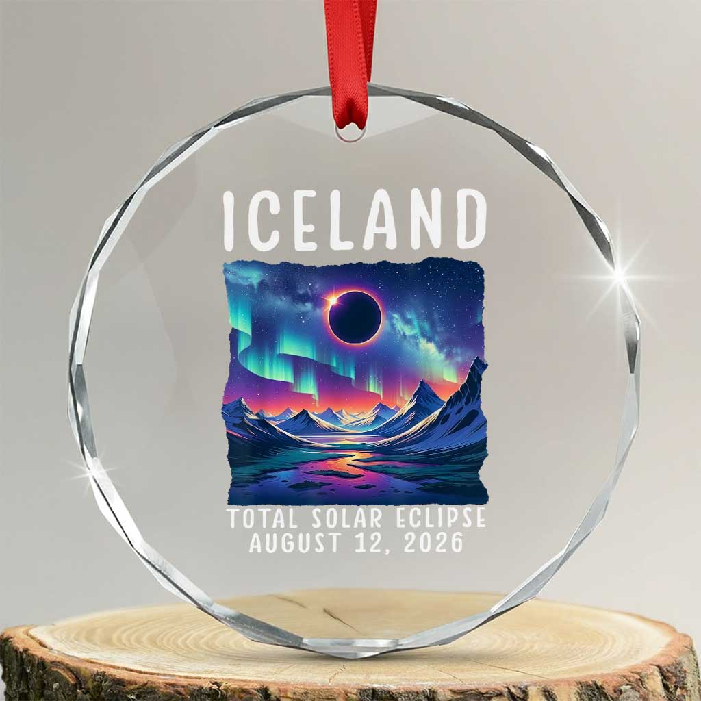 Iceland Total Solar Eclipse 2026 Aurora Crystal Glass Ornament Totality Northern Lights Astronomy Travel Gift TS02 Transparent Glass 3'' Circle Print Your Wear
