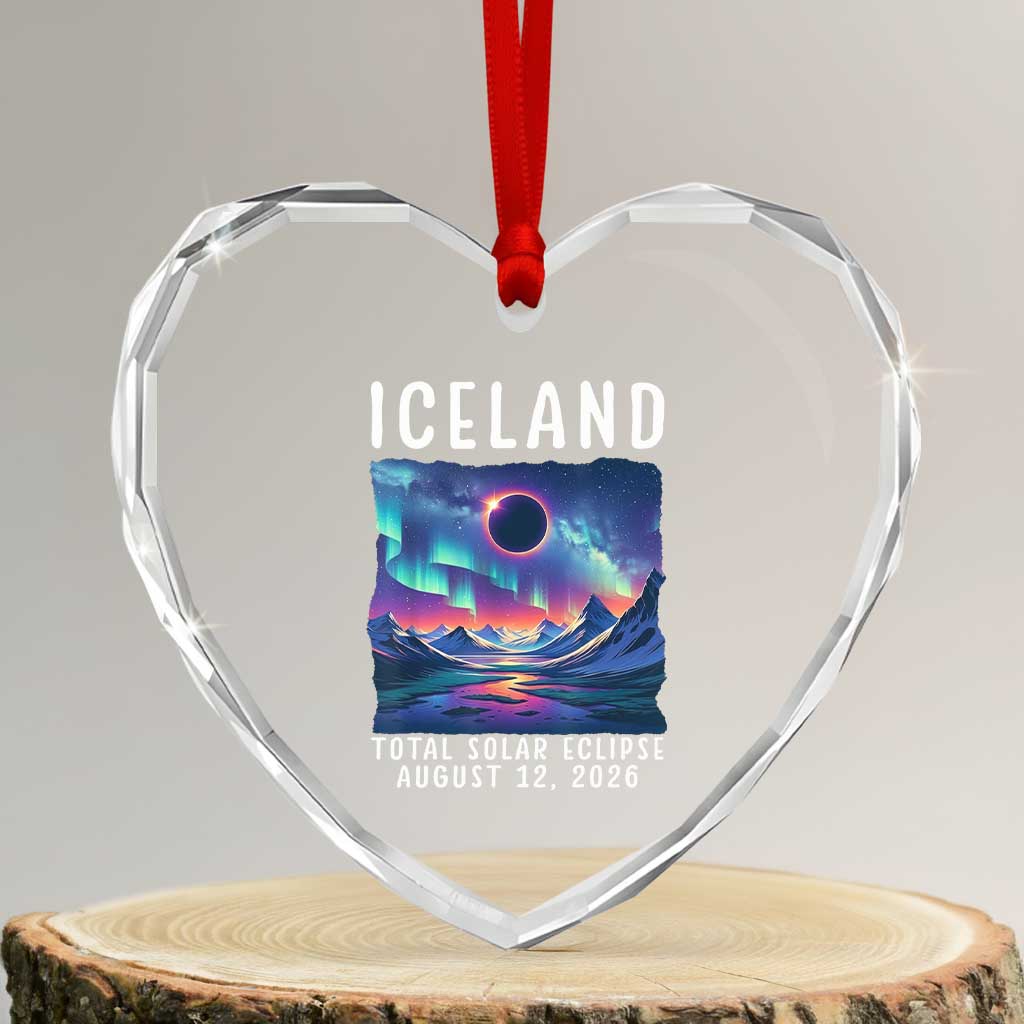 Iceland Total Solar Eclipse 2026 Aurora Heart Crystal Glass Ornament Totality Northern Lights Astronomy Travel Gift