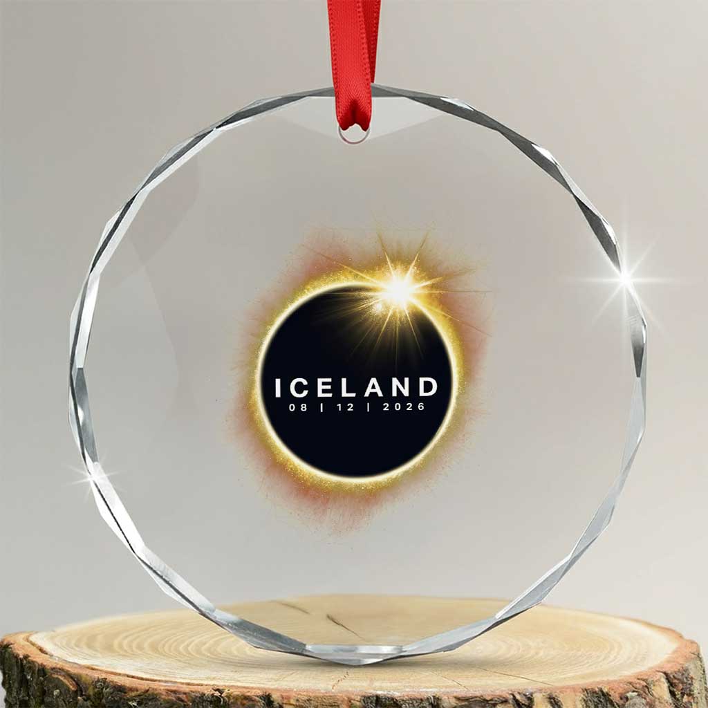 Iceland Total Solar Eclipse 2026 Crystal Glass Ornament Path of Totality Astronomy Gift TS02 Transparent Glass 3'' Circle Print Your Wear