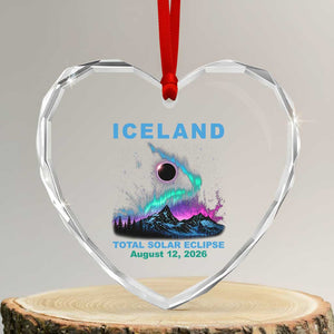 Iceland Total Solar Eclipse 2026 Heart Crystal Glass Ornament August 12 Eclipse Totality Chaser Aurora Northern Lights