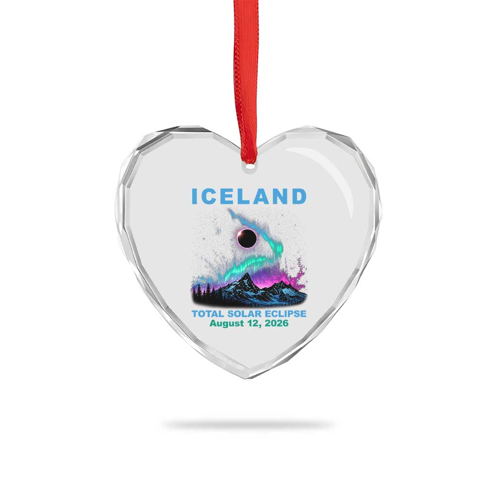 Iceland Total Solar Eclipse 2026 Heart Crystal Glass Ornament August 12 Eclipse Totality Chaser Aurora Northern Lights