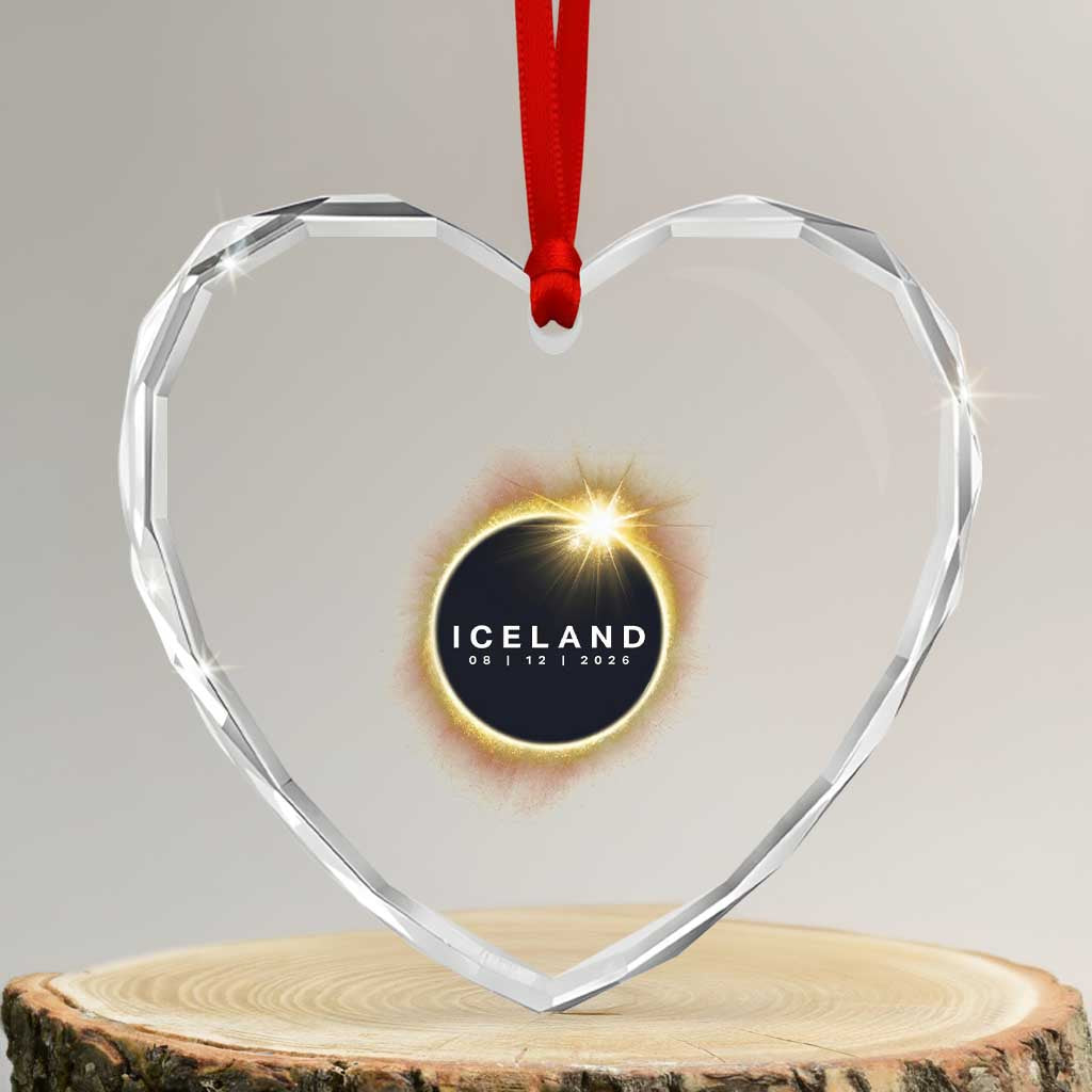 Iceland Total Solar Eclipse 2026 Heart Crystal Glass Ornament Path of Totality Astronomy Gift TS02 Transparent Glass 3'' Heart Print Your Wear