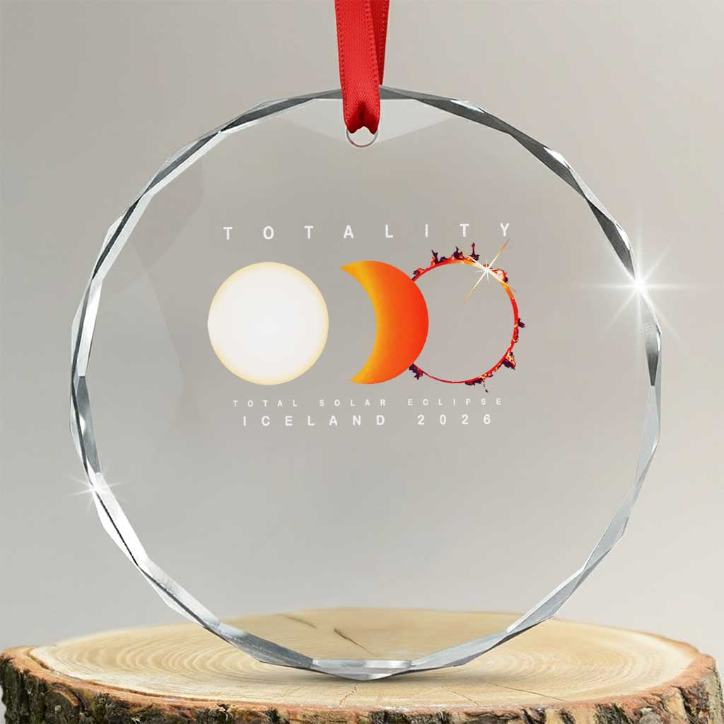 Iceland Total Solar Eclipse 2026 Totality Crystal Glass Ornament Travel Souvenir Astronomy Geek Gift TS02 Transparent Glass 3'' Circle Print Your Wear