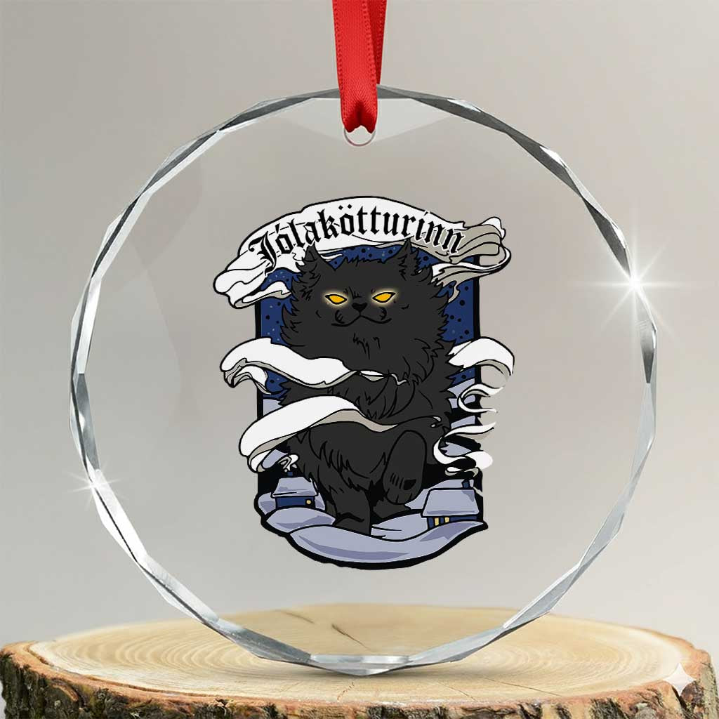 Icelandic Xmas Crystal Glass Ornament Yule Cat Jolakotturinn Xmas Eve TS09 Transparent Glass 3'' Circle Print Your Wear