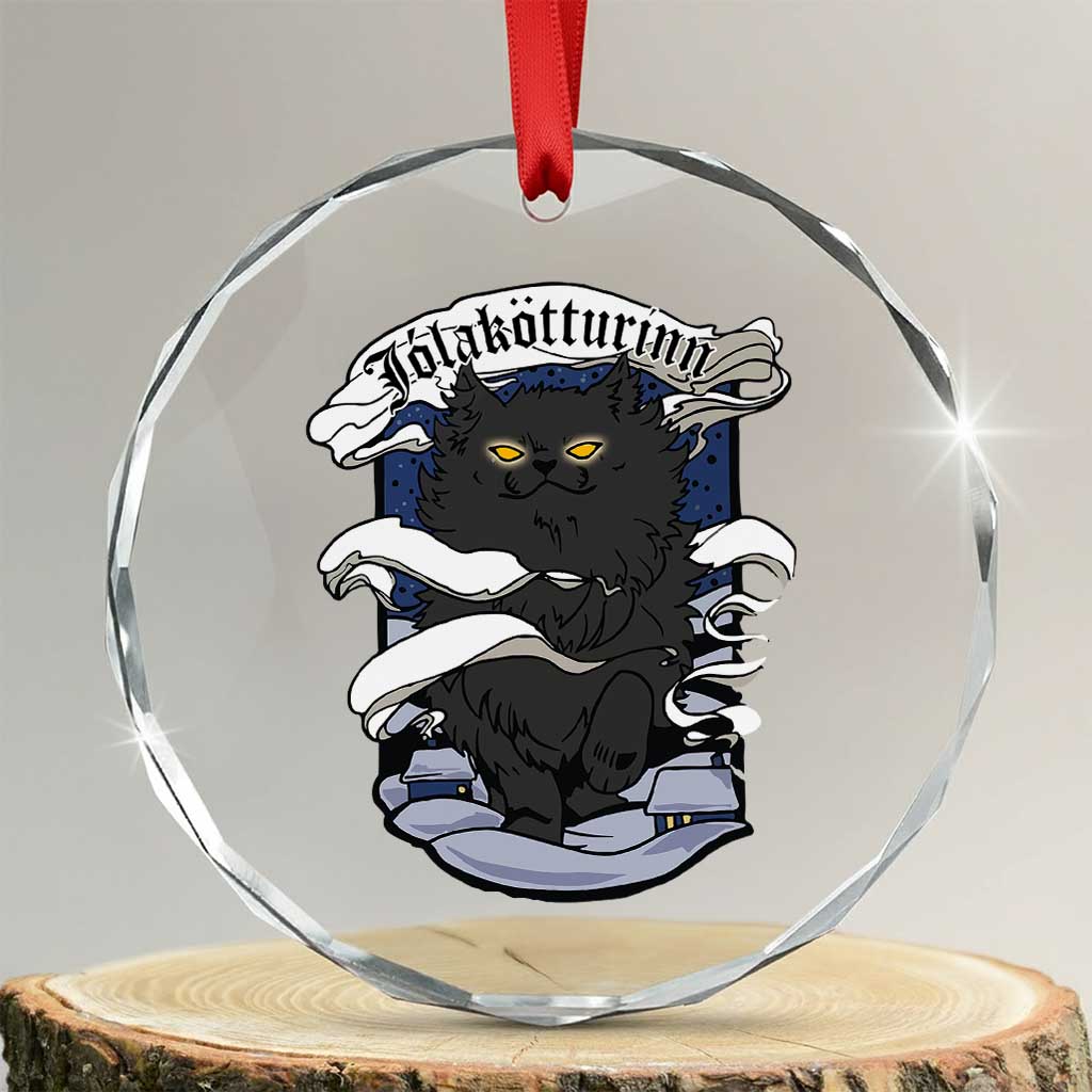 Icelandic Xmas Crystal Glass Ornament Yule Cat Jolakotturinn Xmas Eve TS09 Transparent Glass 3'' Circle Print Your Wear