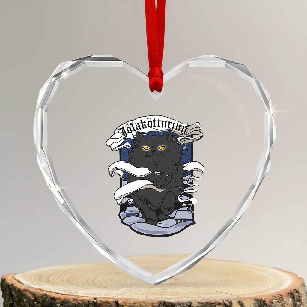 Icelandic Xmas Heart Crystal Glass Ornament Yule Cat Jolakotturinn Xmas Eve TS09 Transparent Glass 3'' Heart Print Your Wear