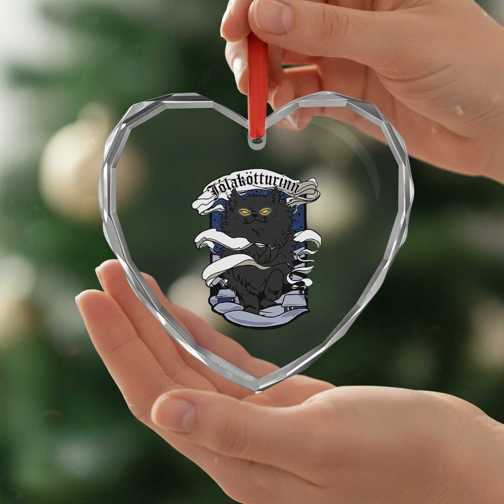 Icelandic Xmas Heart Crystal Glass Ornament Yule Cat Jolakotturinn Xmas Eve TS09 Print Your Wear