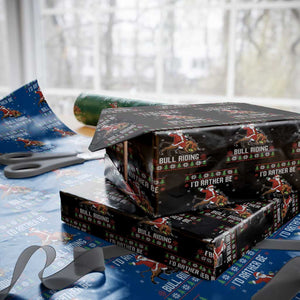Id Rather Be Bull Riding Wrapping Paper Roll Black Santa Bull Rider Ugly Christmas Gift TS12 Black Print Your Wear