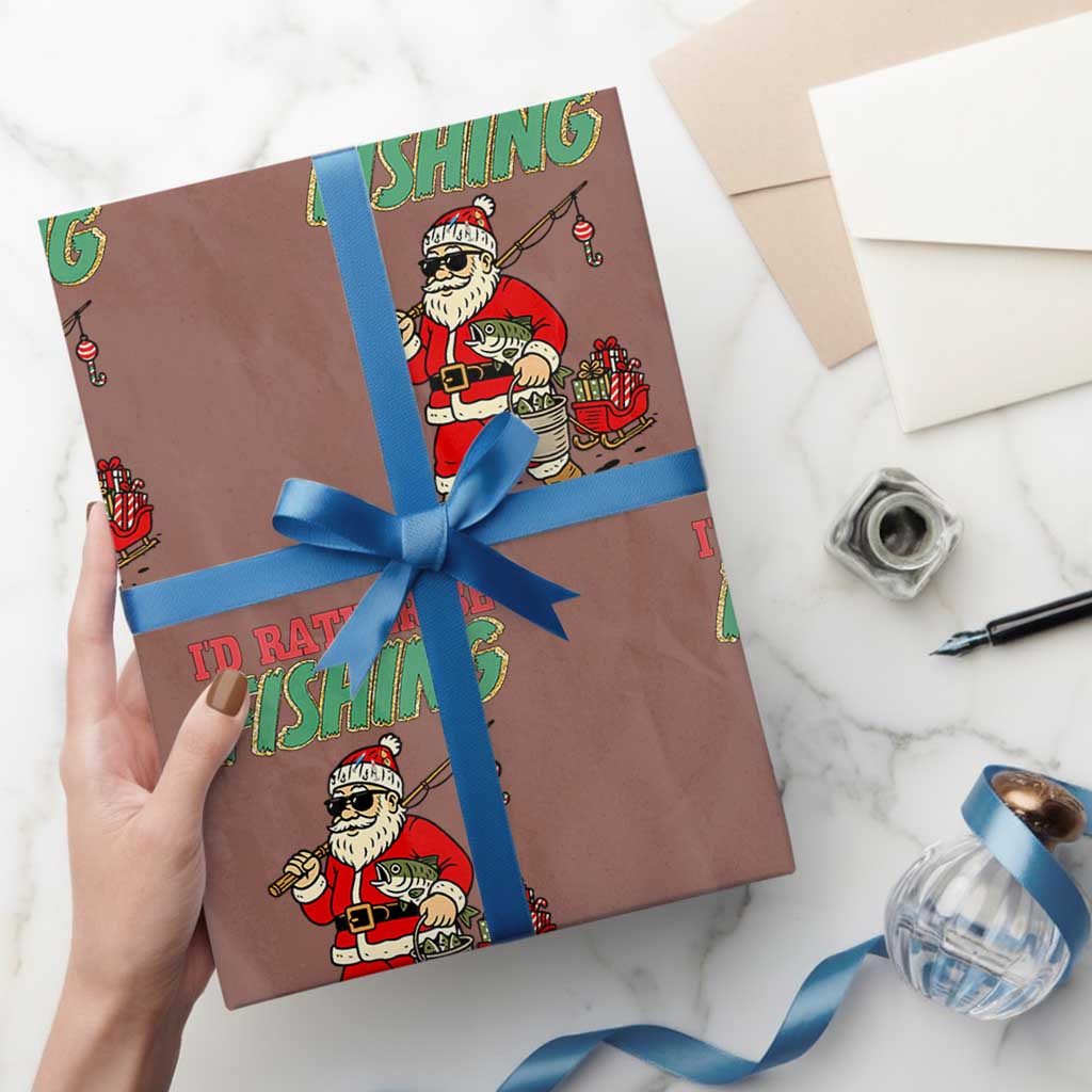 Id Rather Be Fishing Wrapping Paper Roll Funny Xmas Holiday Gift TS12 Mocha Print Your Wear