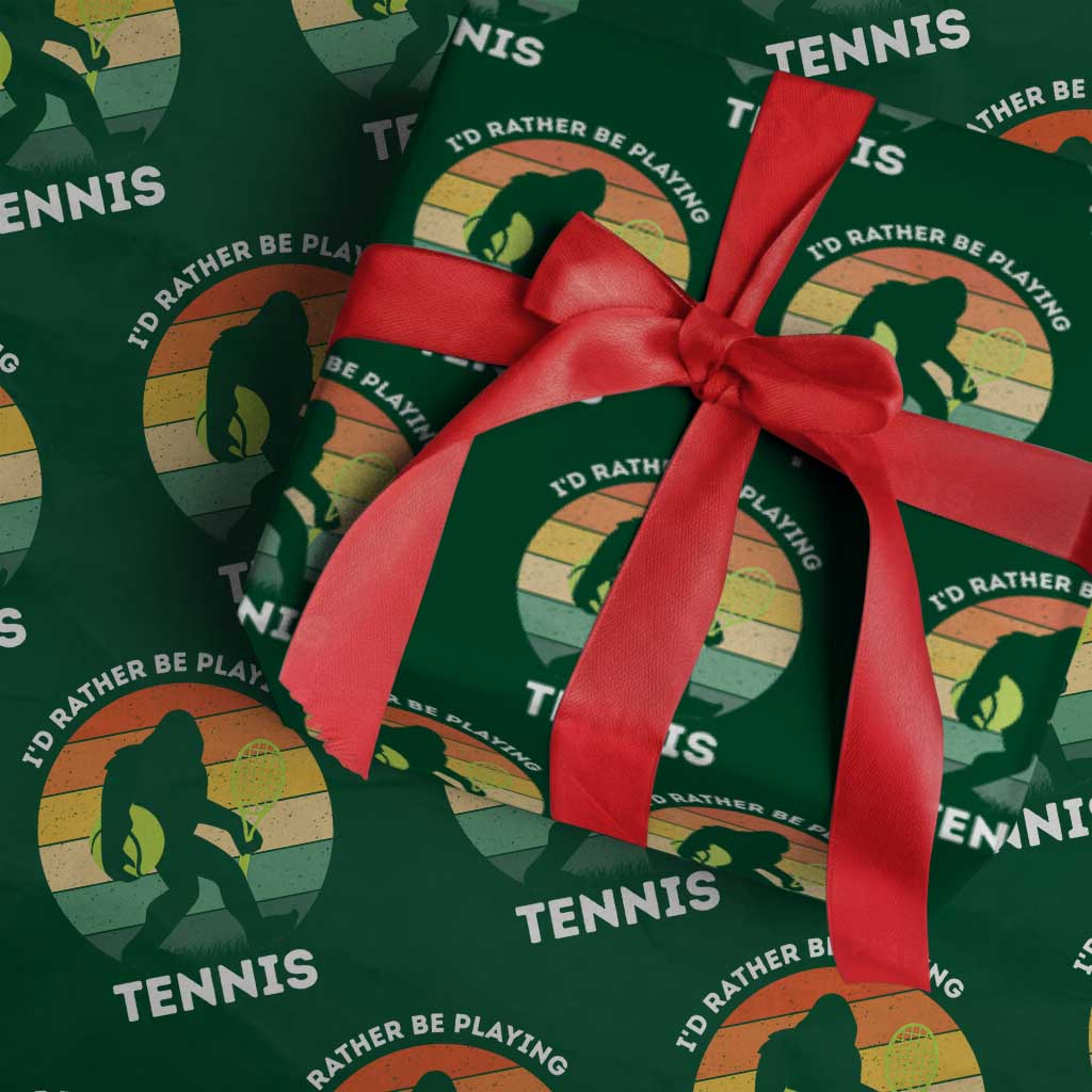 Id Rather Be Playing Tennis Wrapping Paper Roll Vintage Retro Bigfoot Tennis Player Gift TS12 Green Print Your Wear