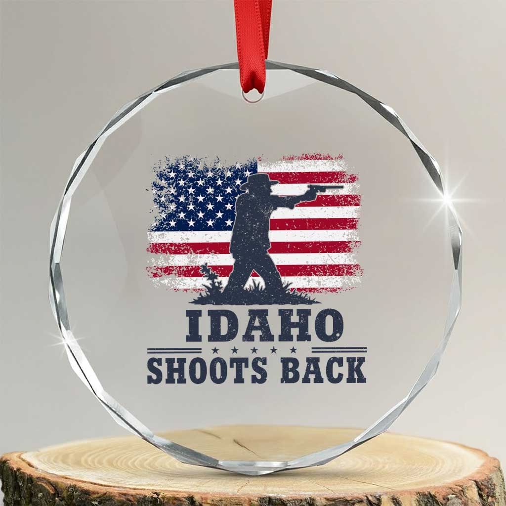 Idaho Shoots Back Distressed American Flag Crystal Glass Ornament Cowboy Gunslinger Graphic TS02 Transparent Glass 3'' Circle Print Your Wear