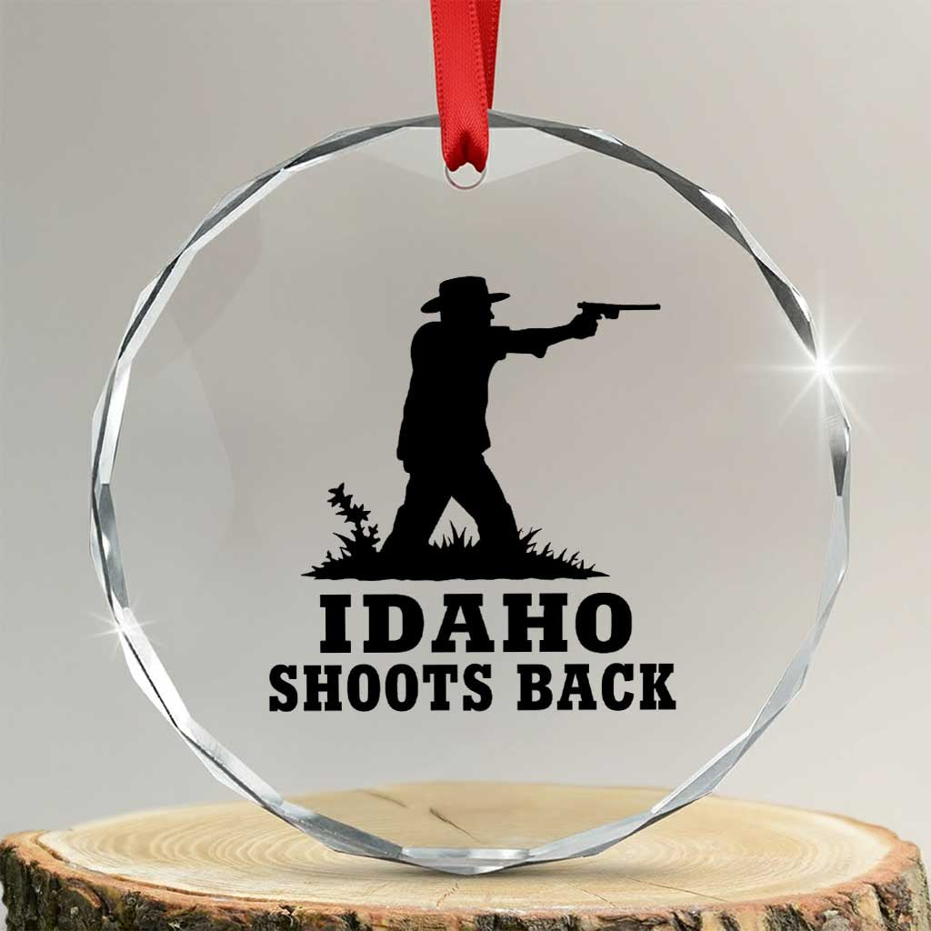 Idaho Shoots Back Minimalist Gunslinger Silhouette State Pride Graphic Crystal Glass Ornament TS02 Transparent Glass 3'' Circle Print Your Wear