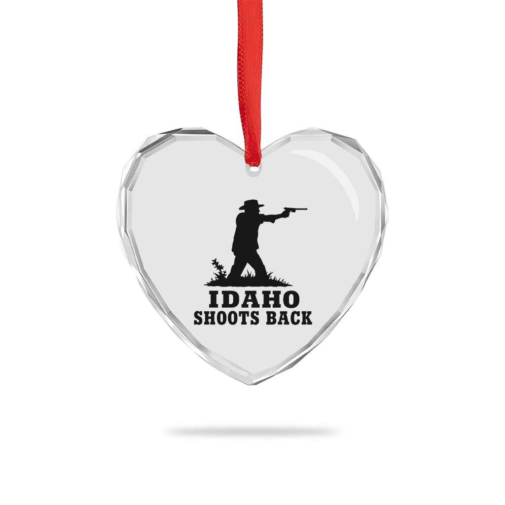 Idaho Shoots Back Minimalist Gunslinger Silhouette State Pride Graphic Heart Crystal Glass Ornament