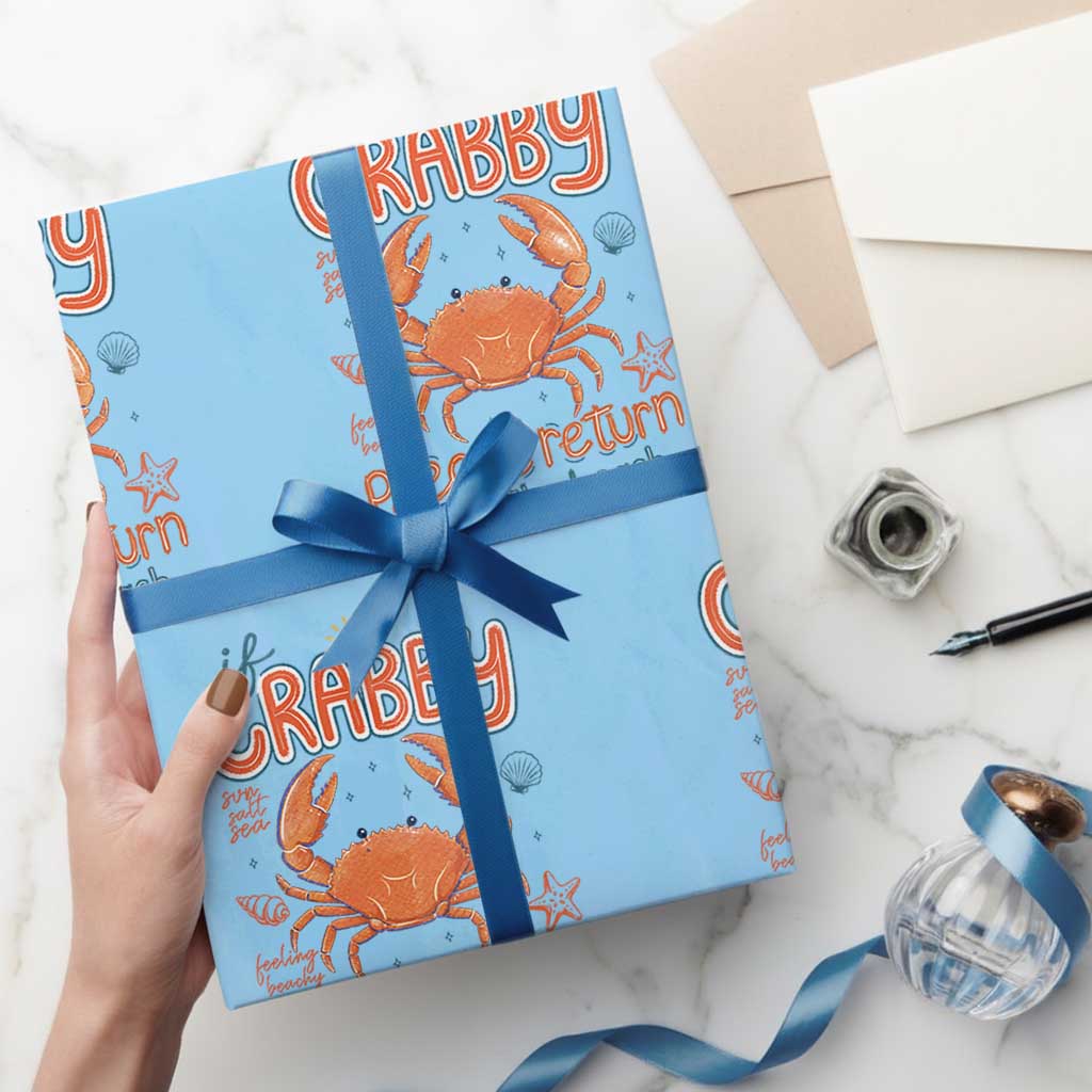If Crabby Please Return To The Beach Wrapping Paper Roll Funny Crab Summer Vacatiion TS14 Light Blue Print Your Wear