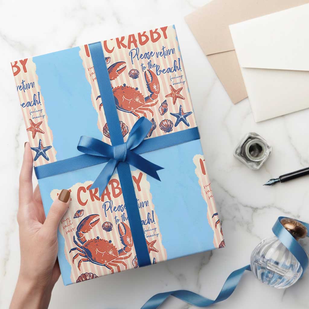 If Crabby Please Return To The Beach Wrapping Paper Roll Funny Crab Summer Vibes TS14 Light Blue Print Your Wear