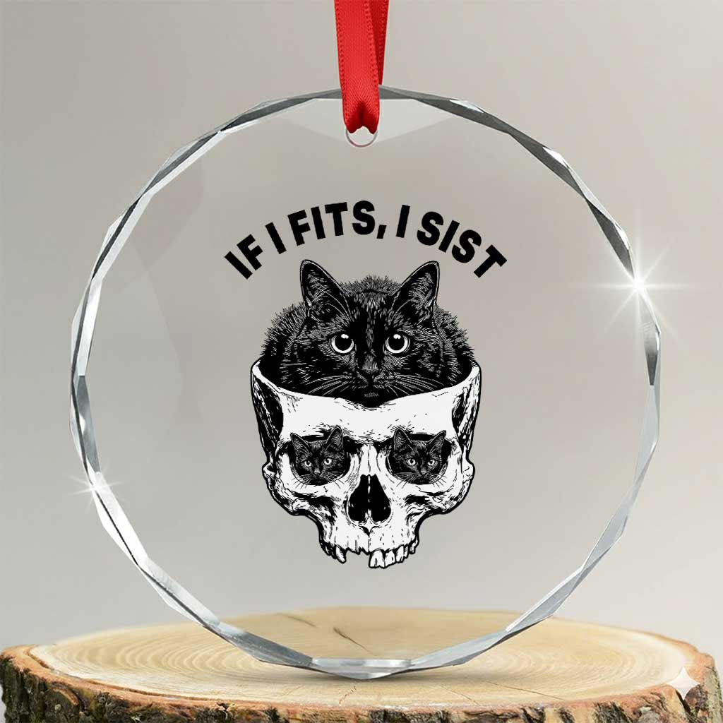 If I Fits I Sits Black Cat Skull Crystal Glass Ornament Gothic Dark Humor Gift TS12 Transparent Glass 3'' Circle Print Your Wear