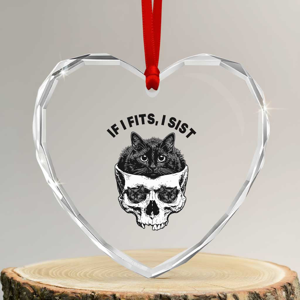 If I Fits I Sits Black Cat Skull Heart Crystal Glass Ornament Gothic Dark Humor Gift TS12 Transparent Glass 3'' Heart Print Your Wear