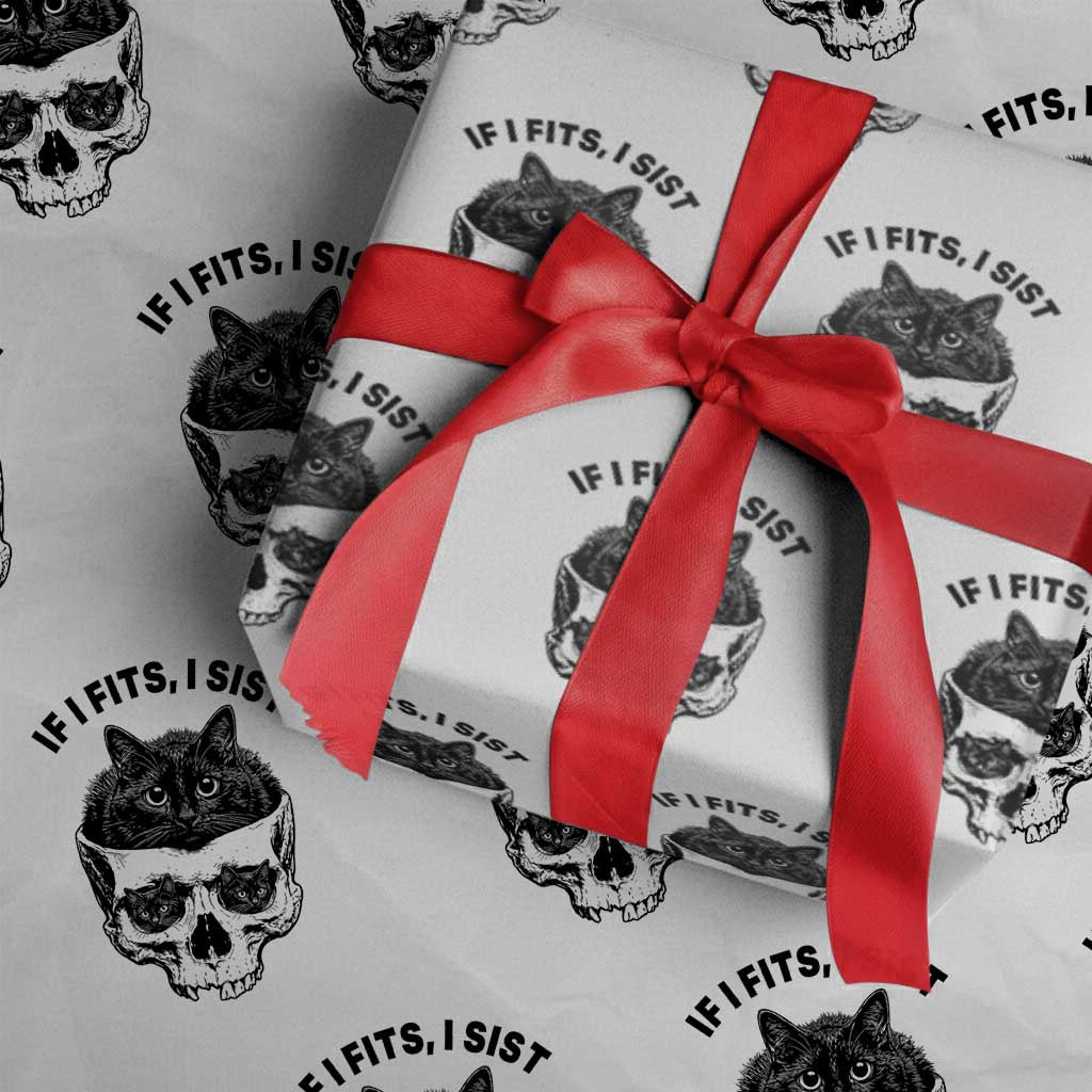 If I Fits I Sits Black Cat Skull Wrapping Paper Roll Gothic Dark Humor Gift TS12 White Print Your Wear