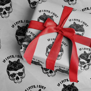 If I Fits I Sits Black Cat Skull Wrapping Paper Roll Gothic Dark Humor Gift TS12 White Print Your Wear