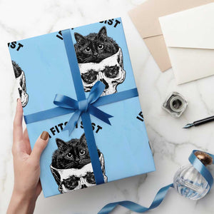 If I Fits I Sits Black Cat Skull Wrapping Paper Roll Gothic Dark Humor Gift TS12 Light Blue Print Your Wear