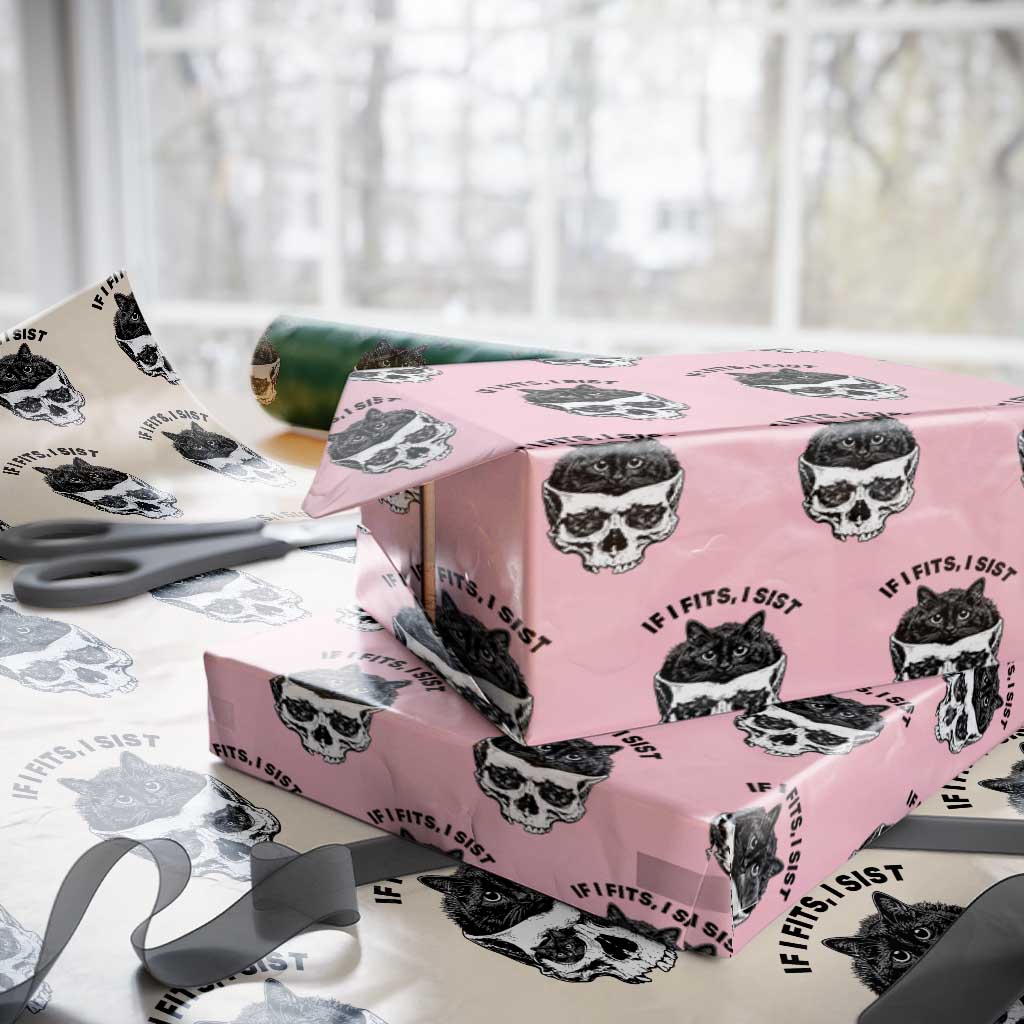 If I Fits I Sits Black Cat Skull Wrapping Paper Roll Gothic Dark Humor Gift TS12 Light Pink Print Your Wear